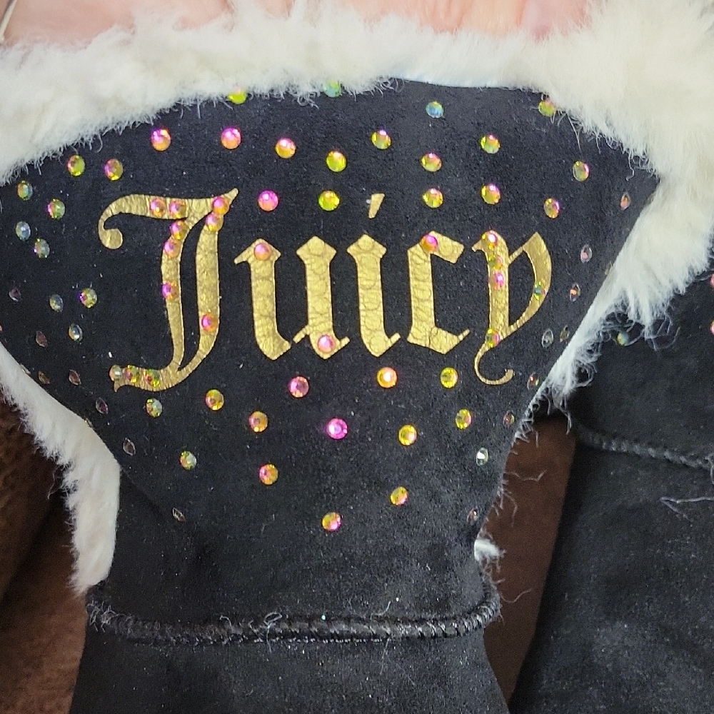 Juicy Couture Glitter Black Boots, Size 3M, Toe Flaws, 281